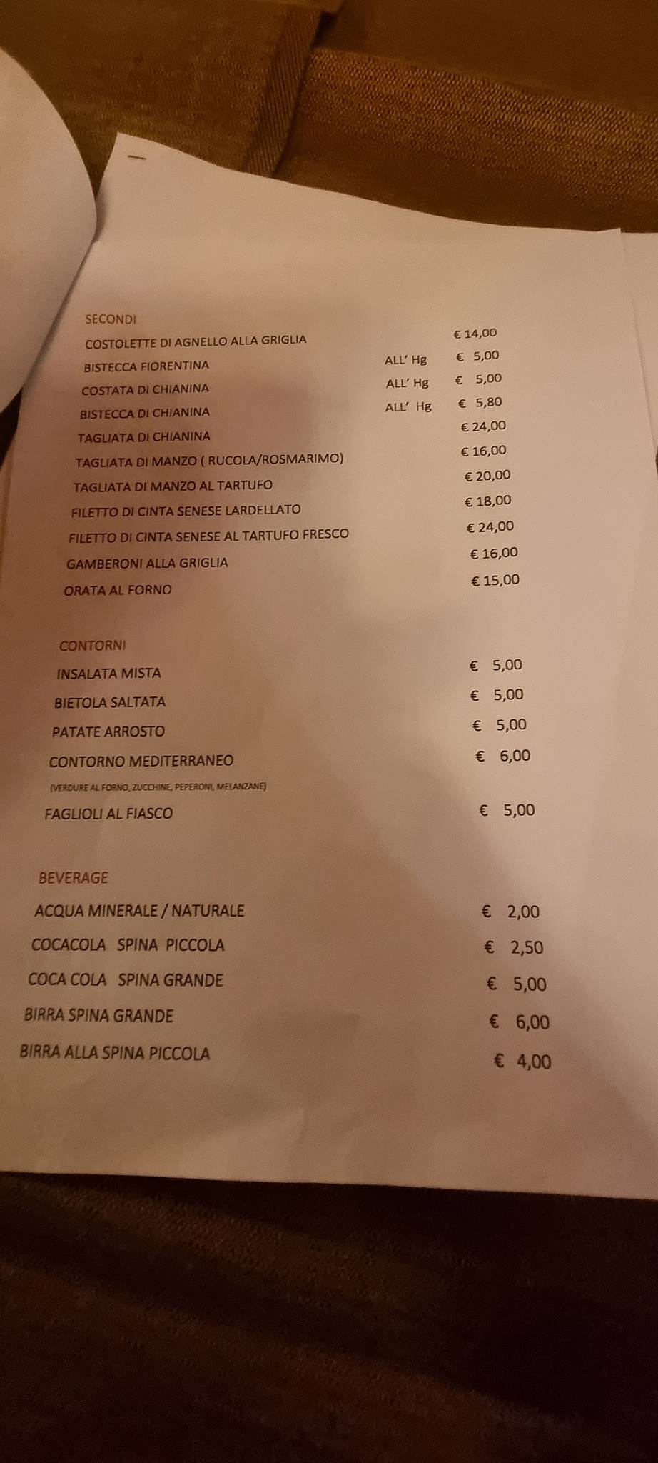 Menu di Villa Leccarda 