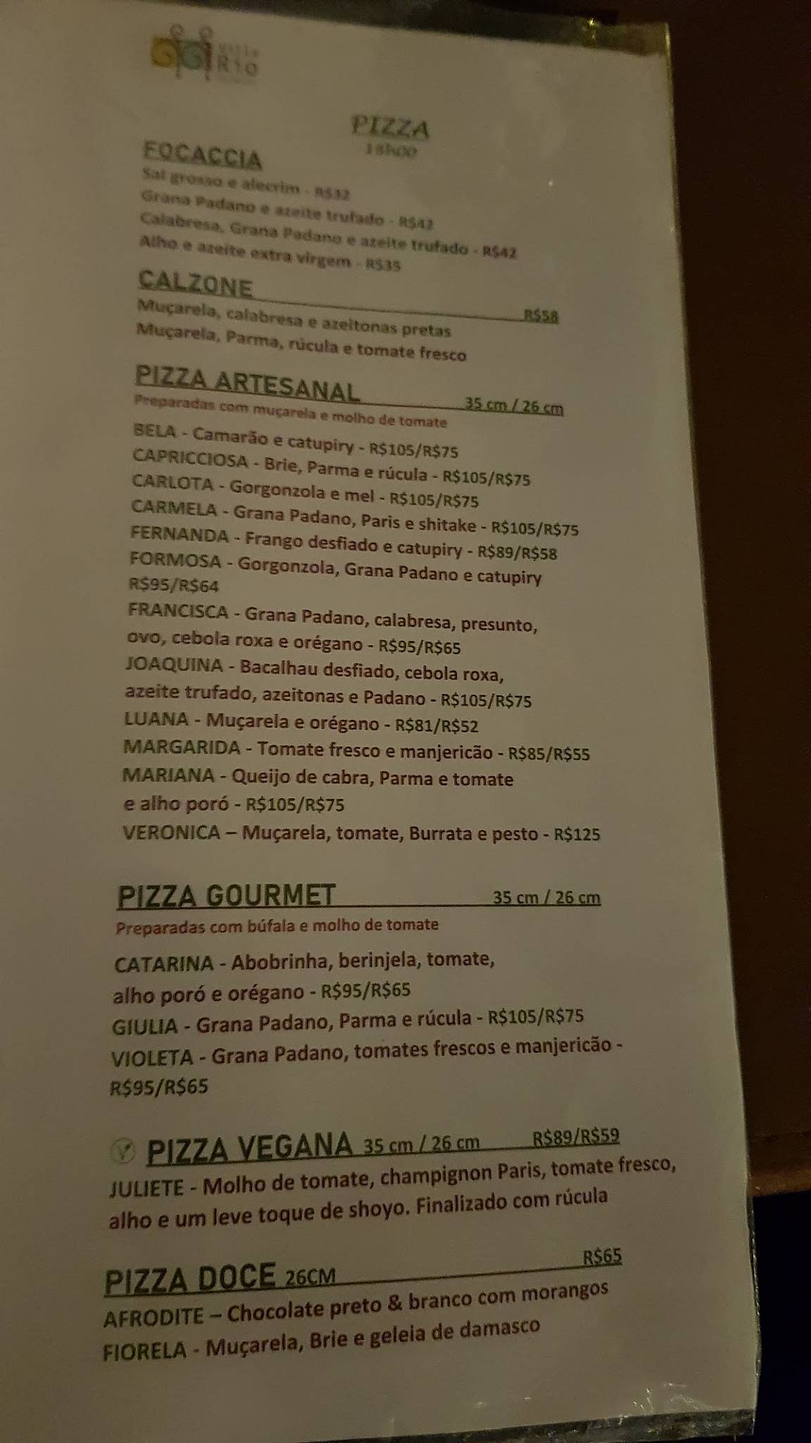 Villa Rio Restaurante cardápio