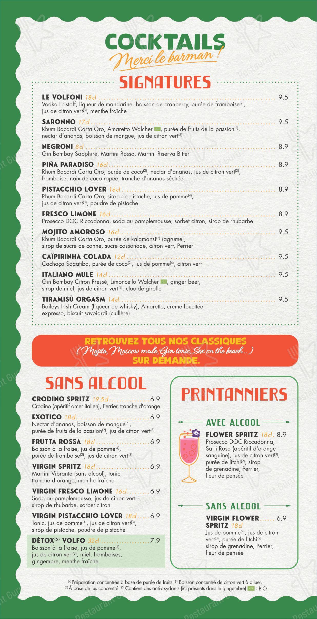 Menu pour Volfoni Torcy - Menu