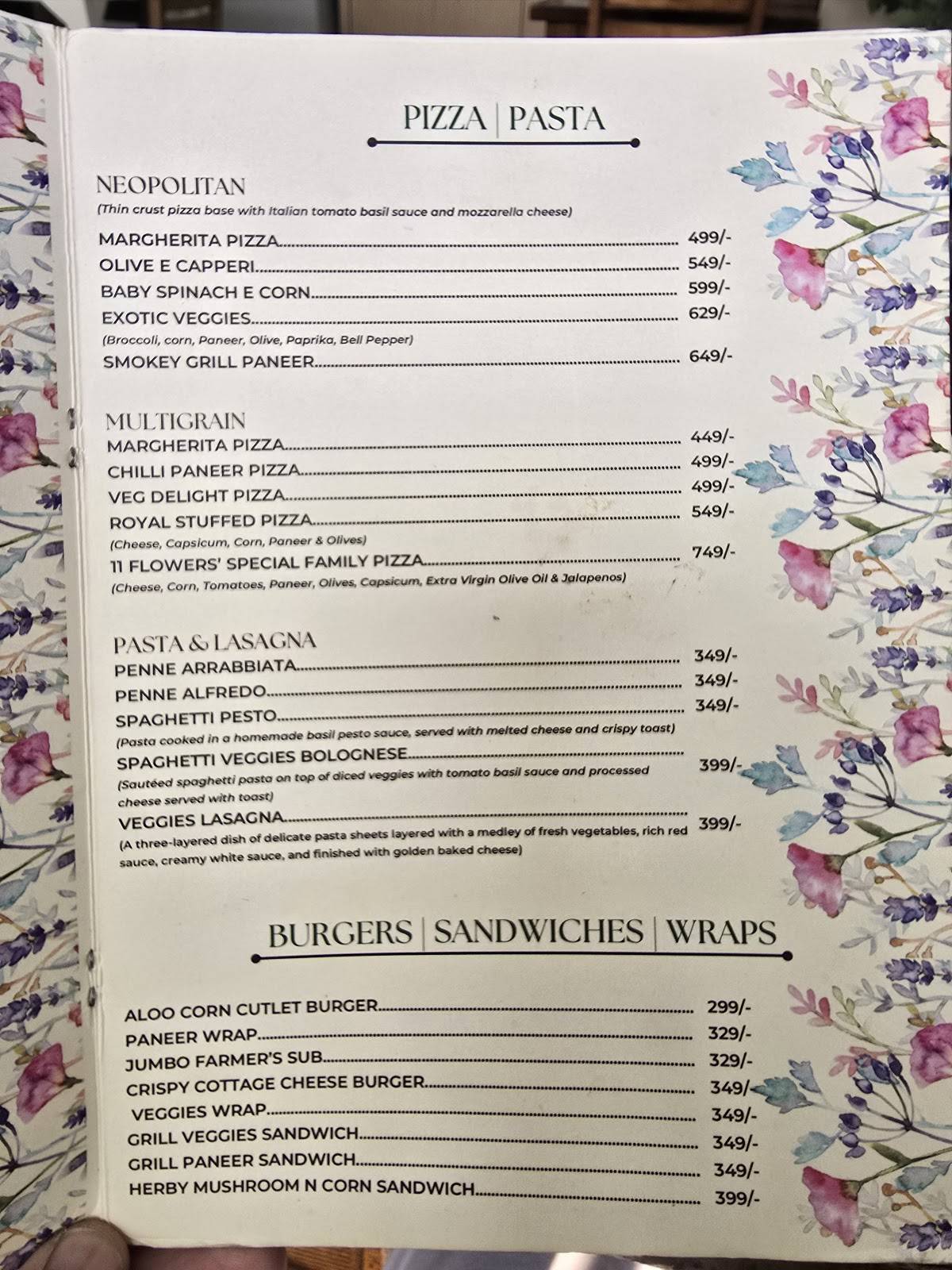11 FLOWERS ROOFTOP CAFE menu