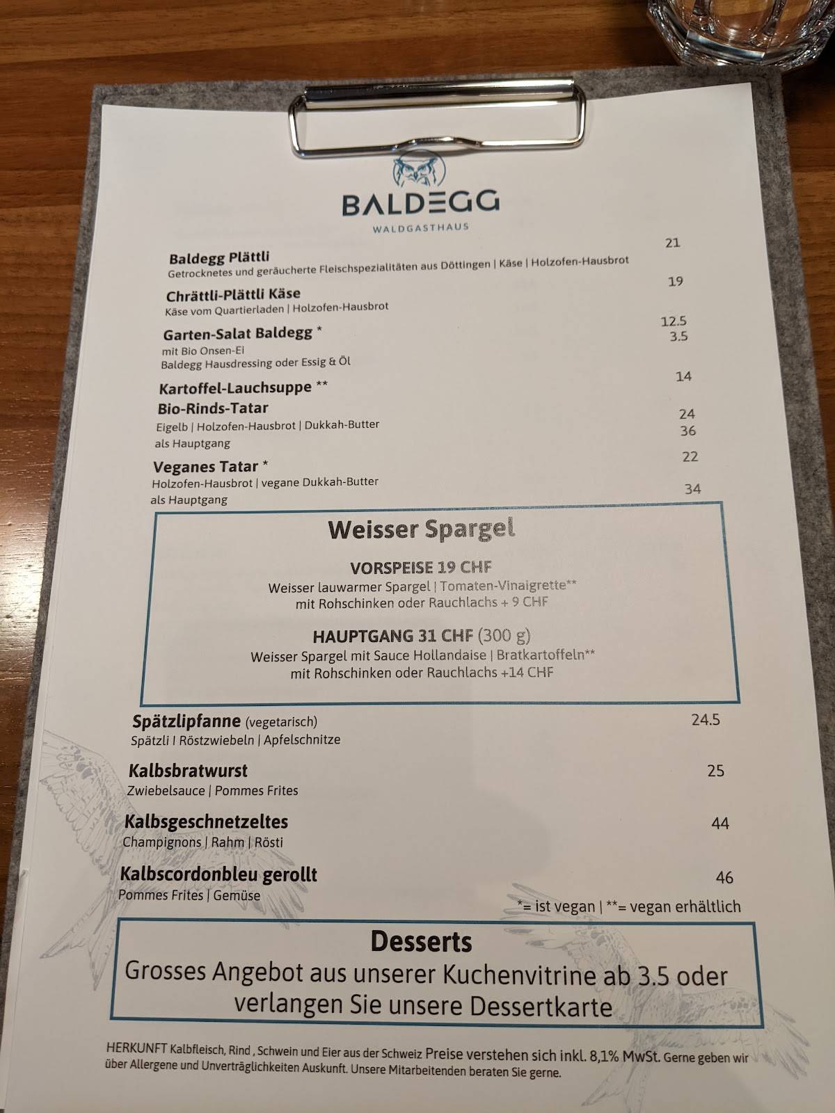 Menu di Waldgasthaus Baldegg 
