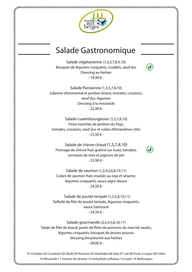 Menu de Restaurant aux Berges (PIDAL)
