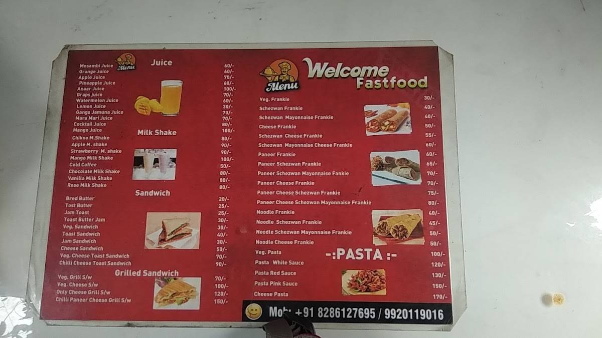 Welcome Fast Food menu