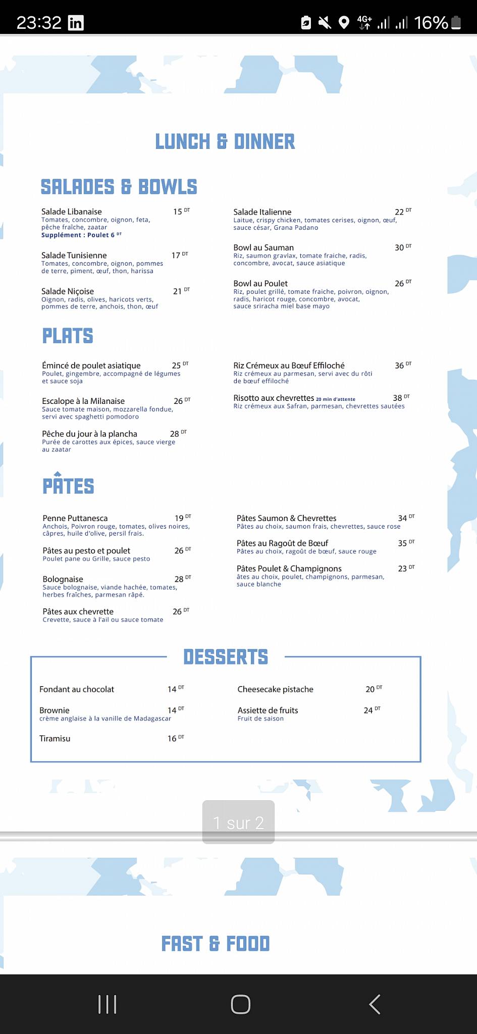Menu de White Sidi bousaïd