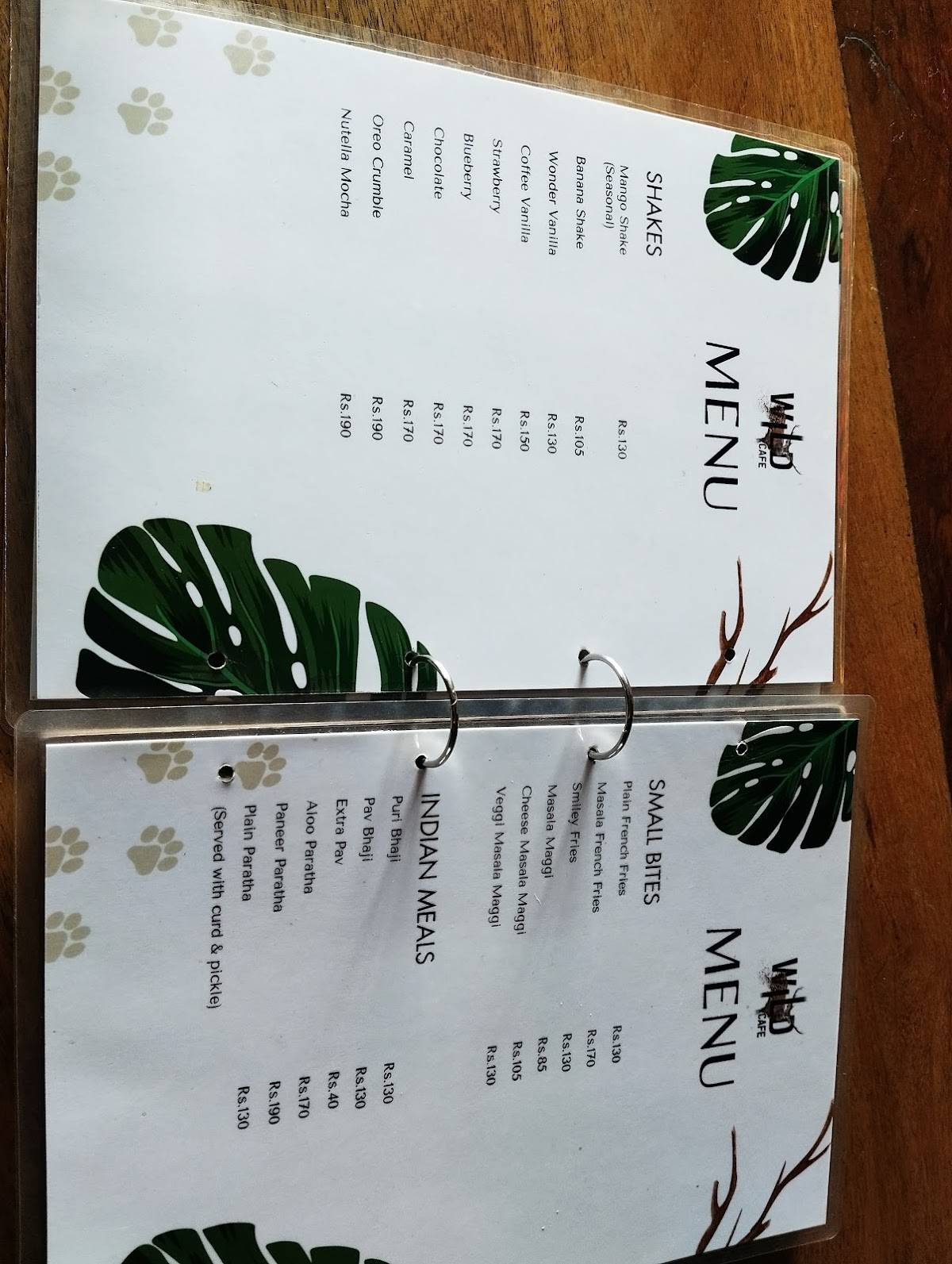Wild cafe menu