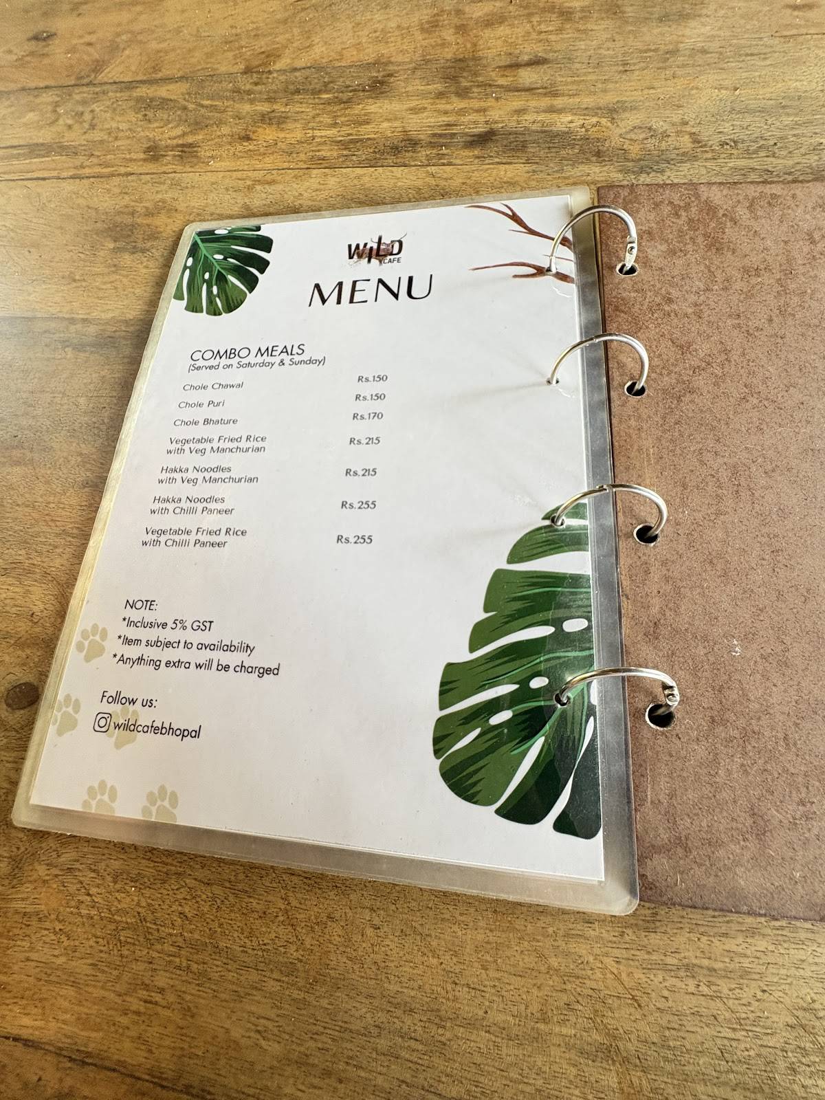 Wild cafe menu