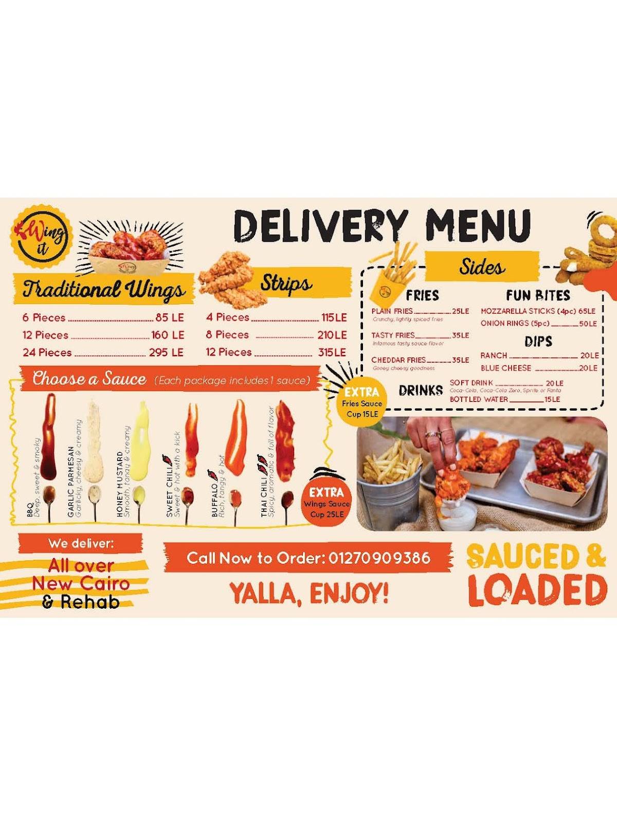 Menu at Wing it restaurant, New Cairo City