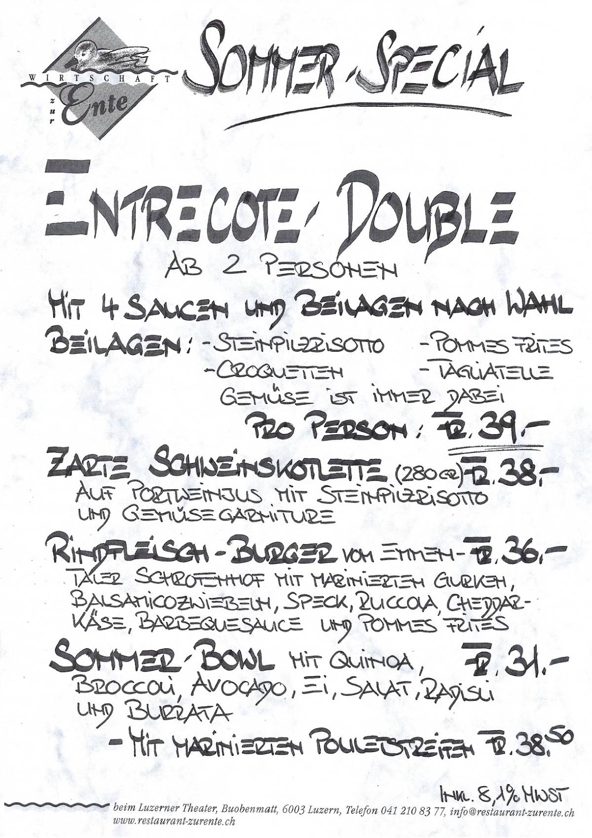 Menu di Wirtschaft zur Ente 