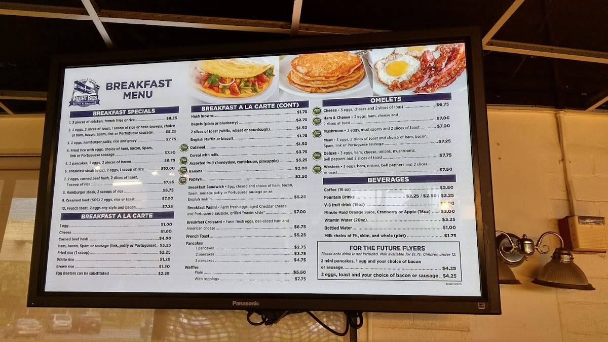 Menu at Wright Brothers Cafe, Honolulu