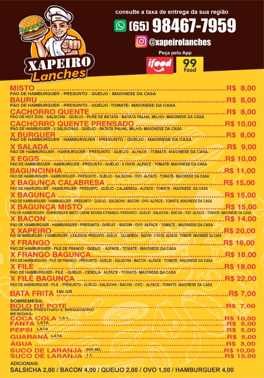 Xapeiro Lanches cardápio