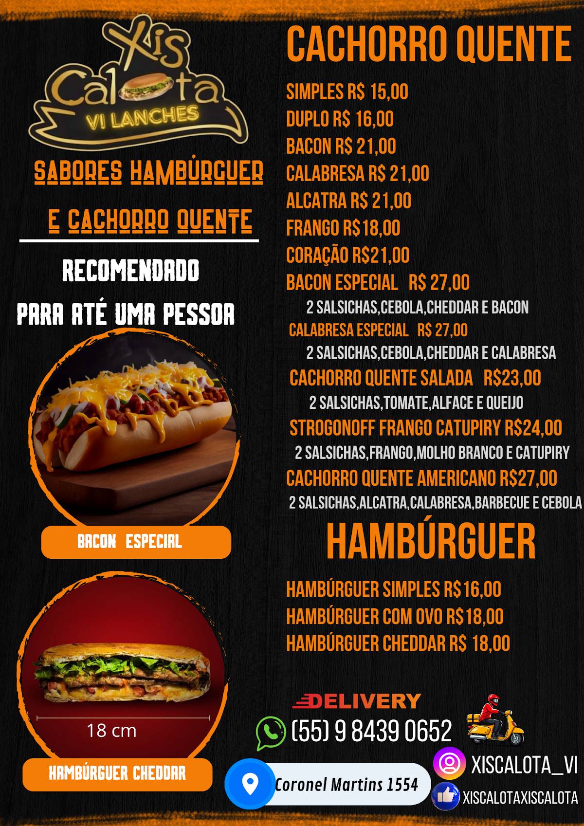Xis Calota Vi Lanches cardápio