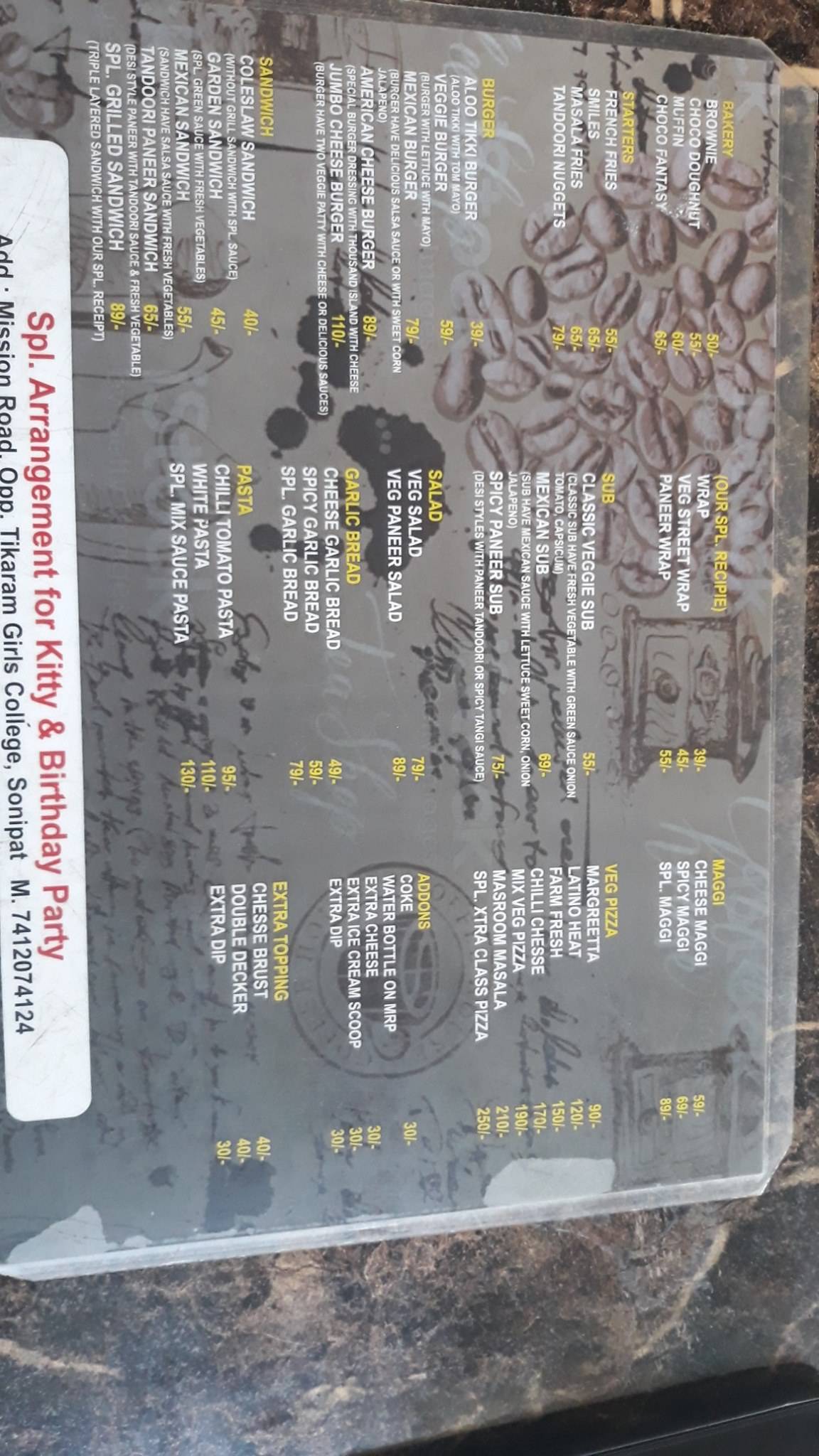 Xtra class cafe menu