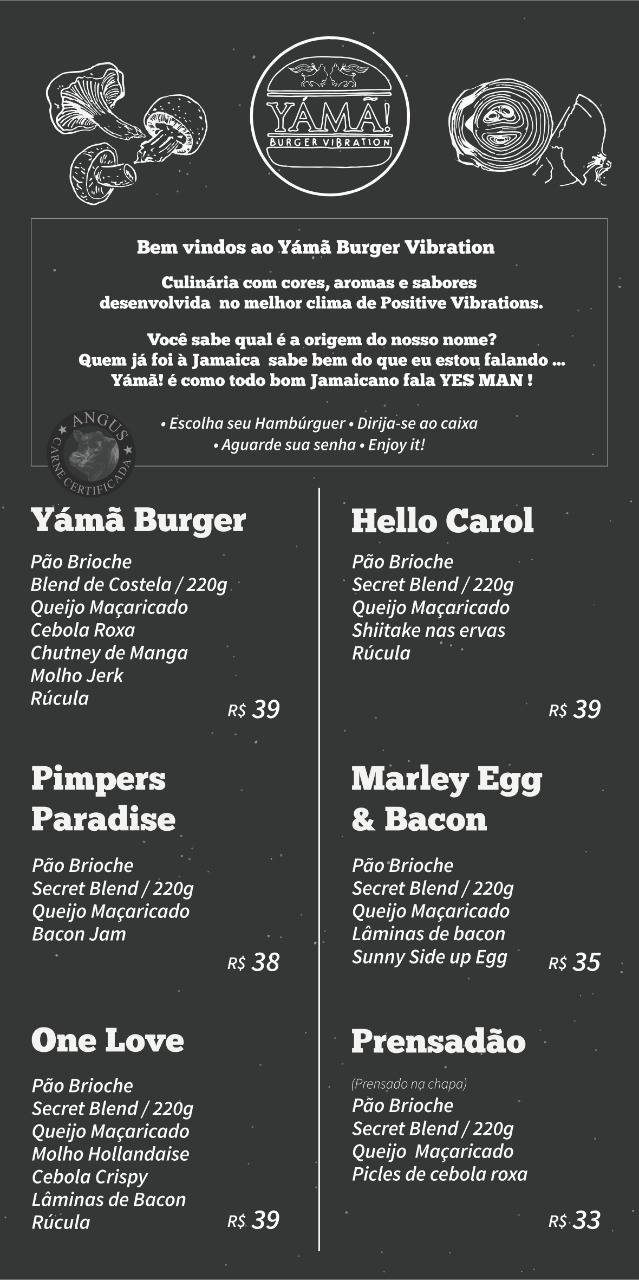 Yámã Burger Vibration cardápio