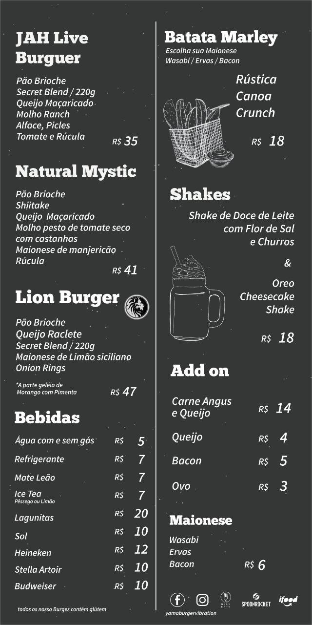 Yámã Burger Vibration cardápio