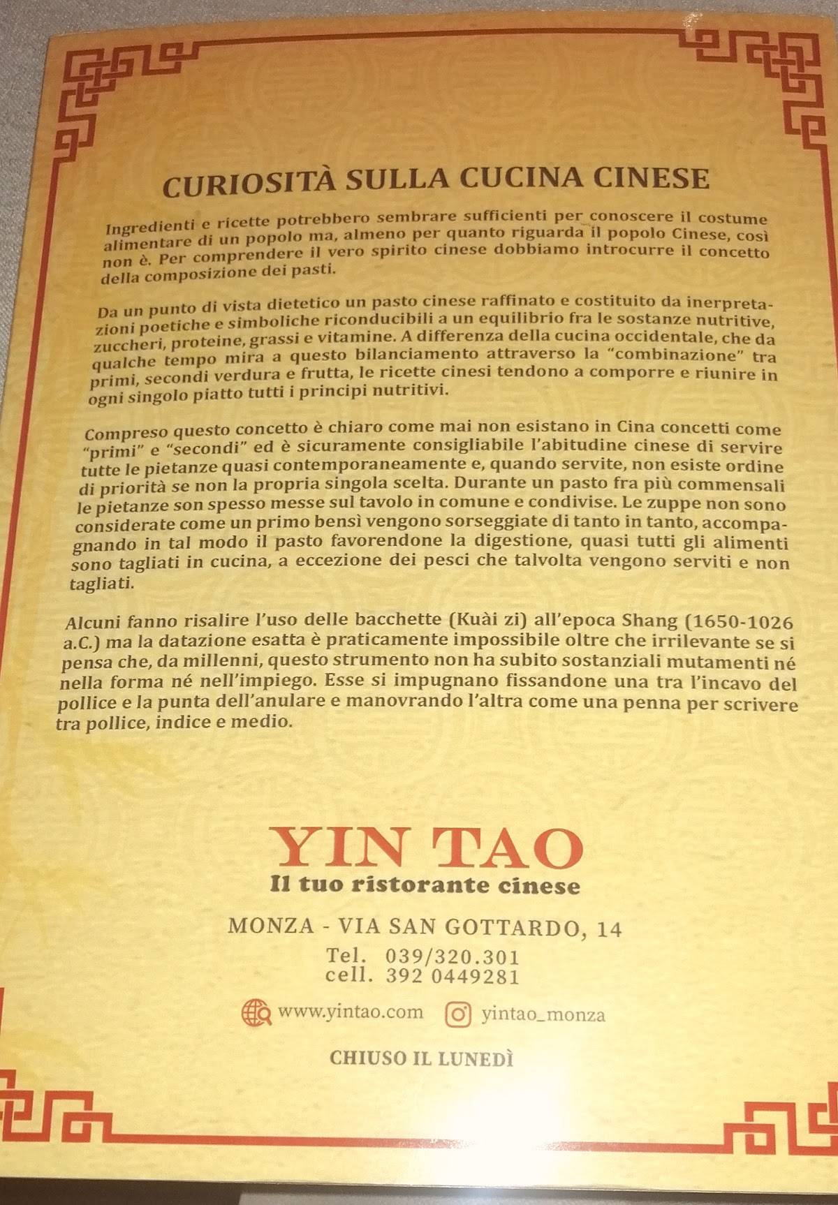 Menu di Yin Tao Ristorante Cinese 