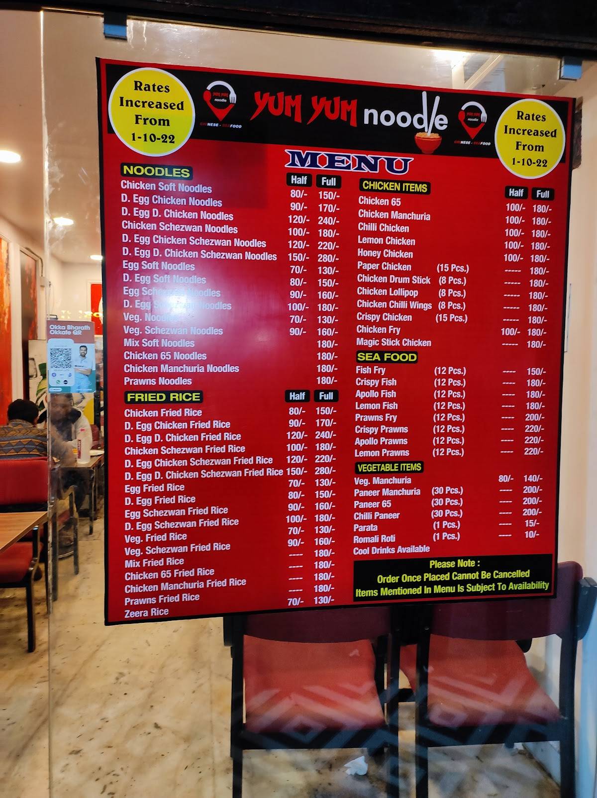 Menu at YUM YUM noodle, Hyderabad