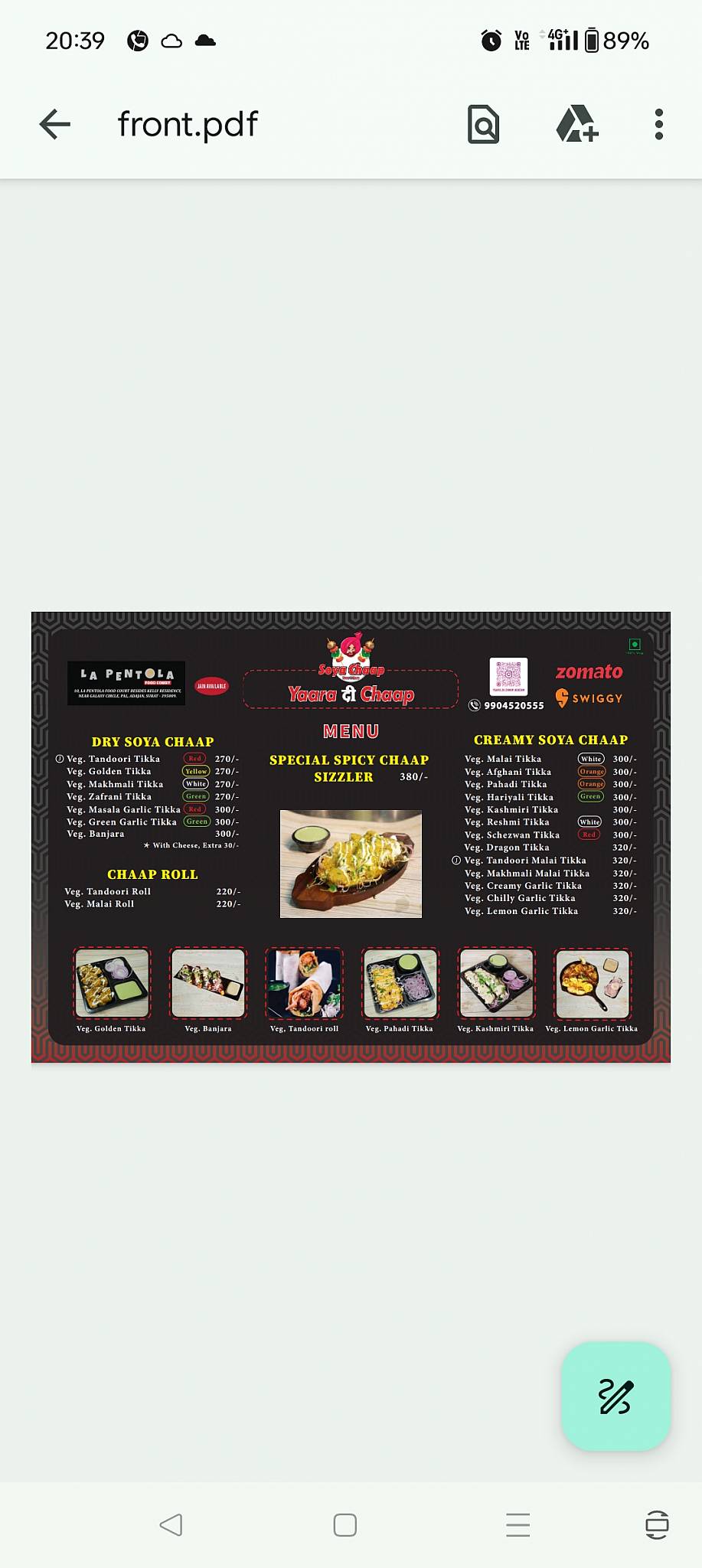 Yaara Di Chaap - Adajan menu