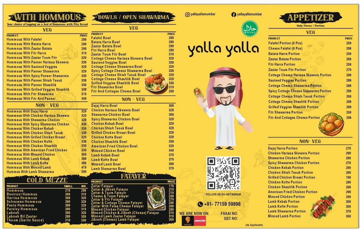 Yalla Yalla menu