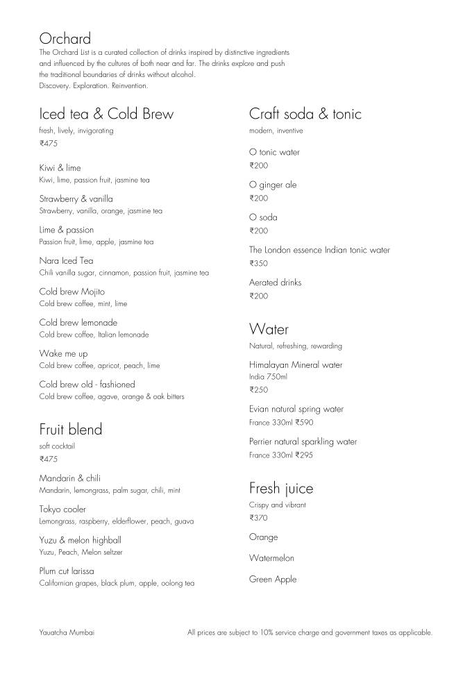 Yauatcha Mumbai menu