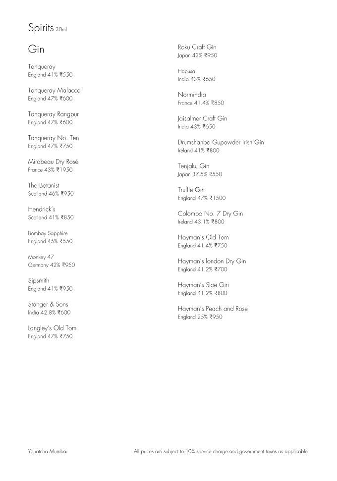 Yauatcha Mumbai menu