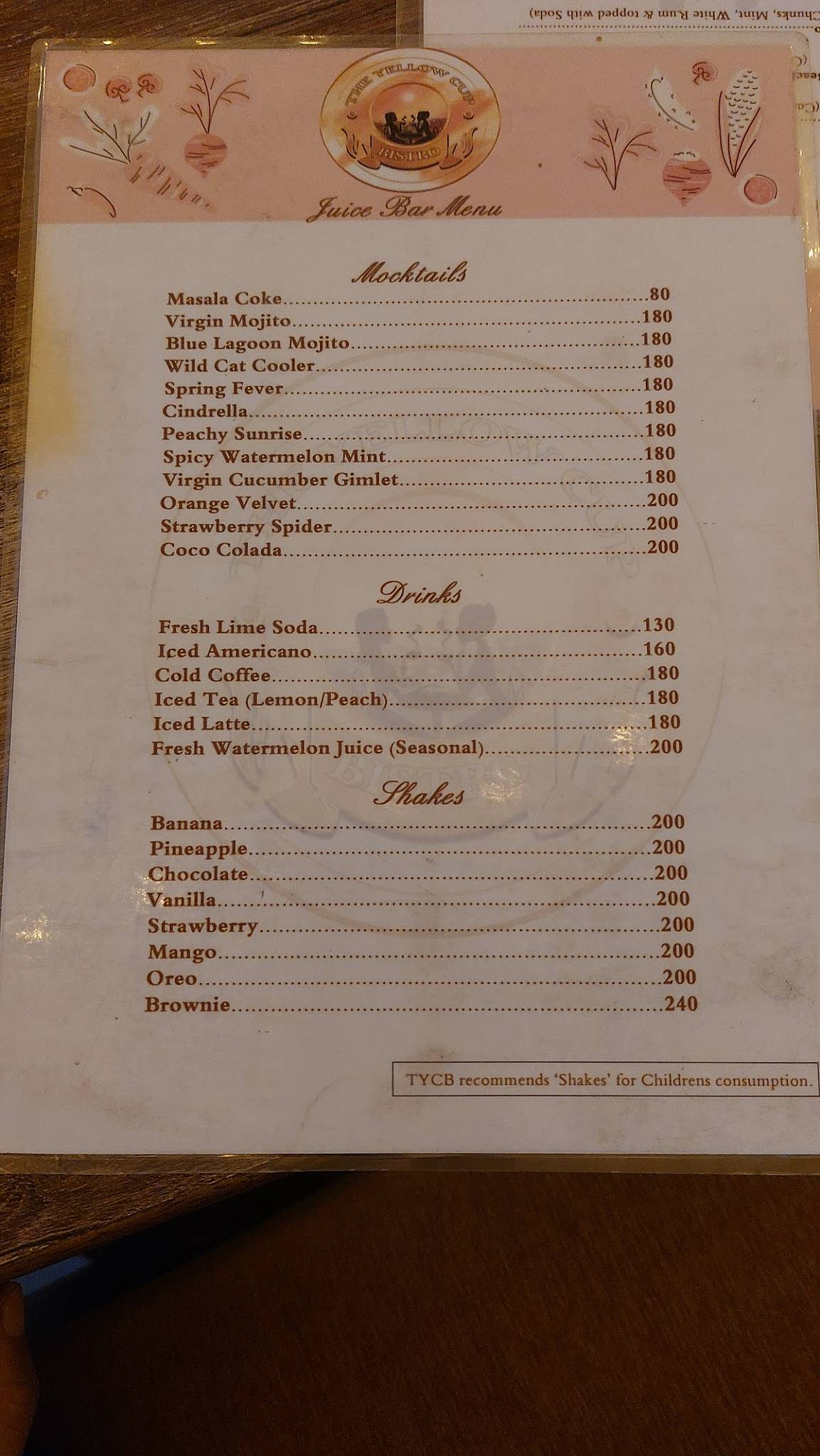 Yellow Cup Bistro menu