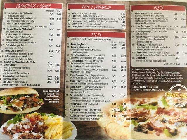 Speisekarte von Yener Döner Kebap & Pizza, Neustadt an der Weinstraße