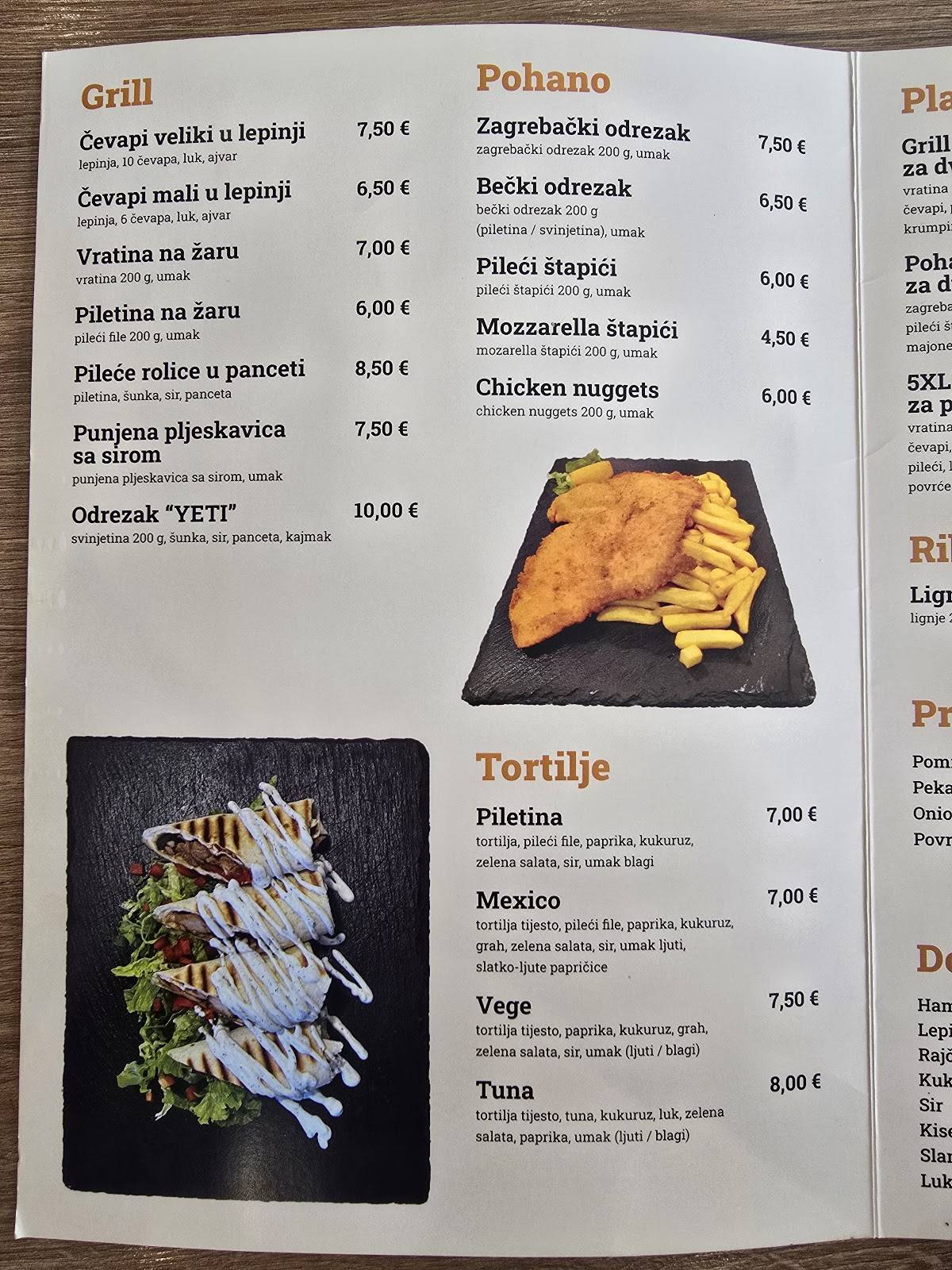 Menu di Yeti 