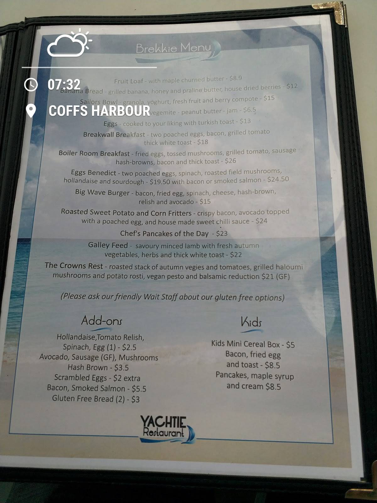 Yknot @ The Yachtie menu