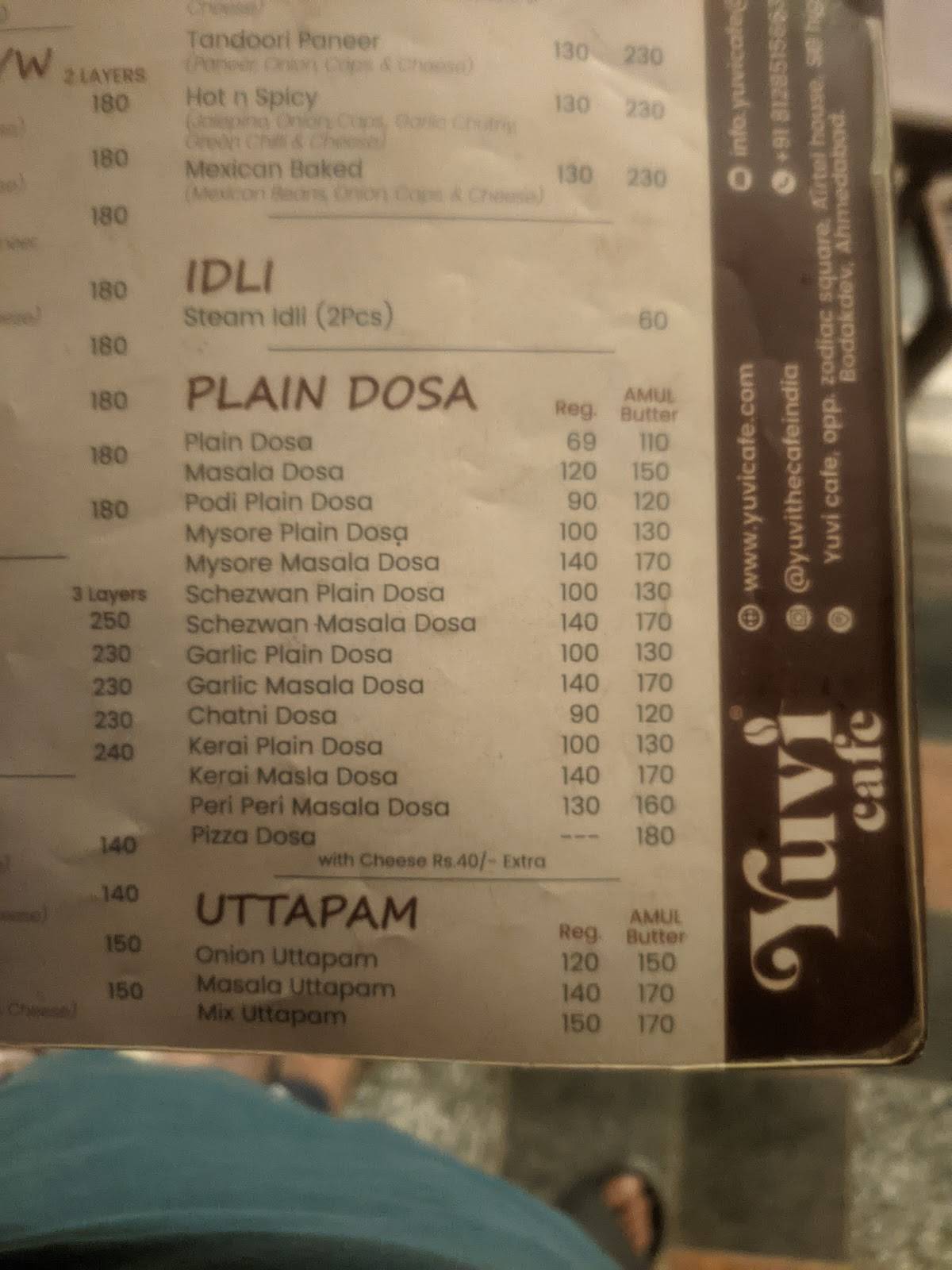 Yuvi The Cafe Thaltej Cross Road menu