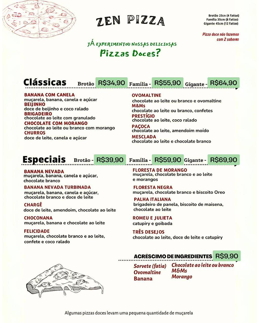 ZEN PIZZARIA E RESTAURANTE cardápio