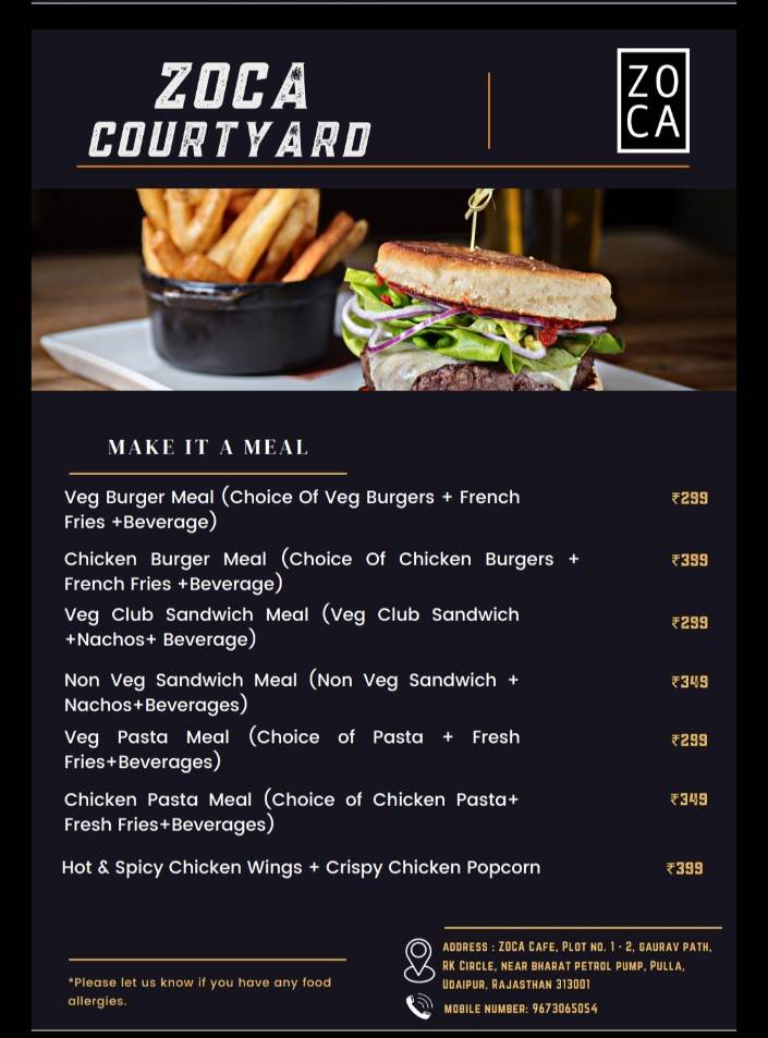 ZOCA Cafe menu