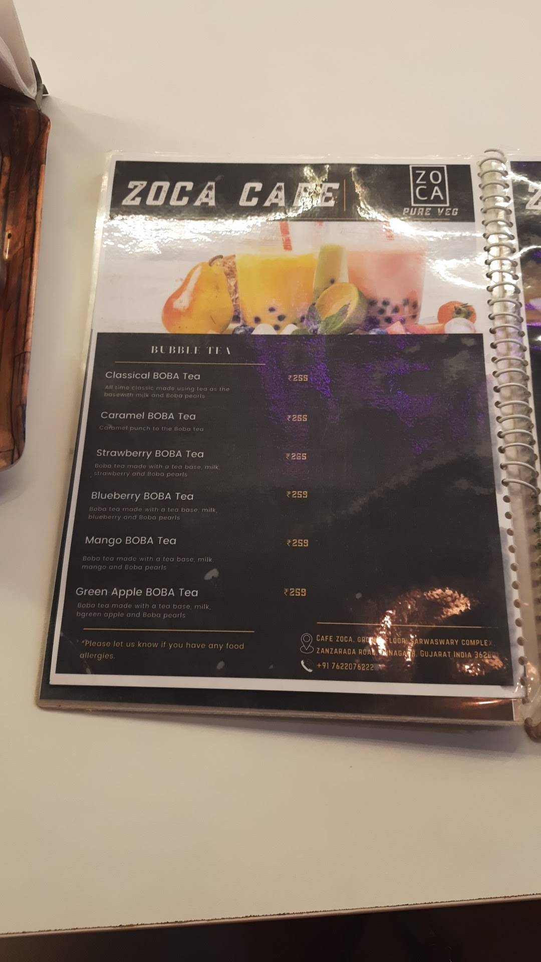 ZOCA Café menu
