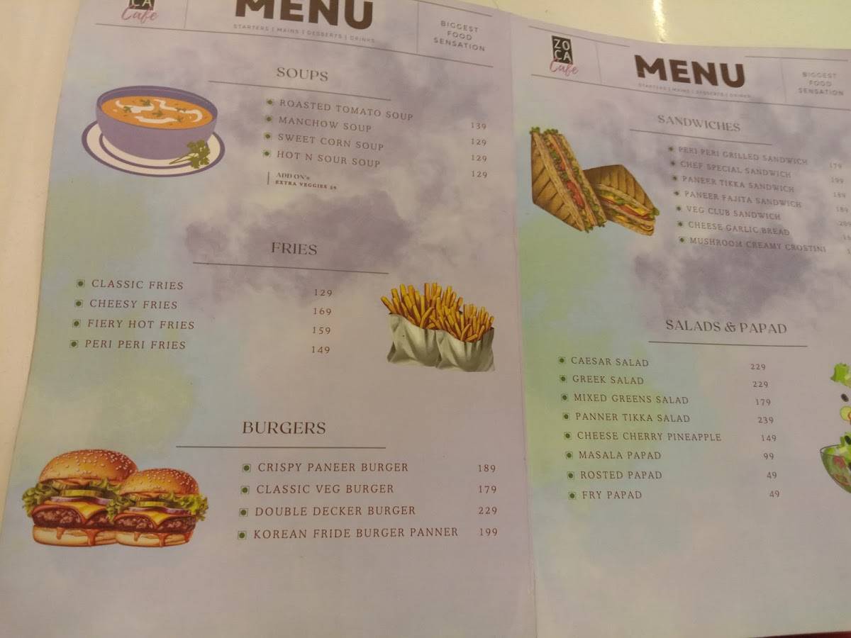 ZOCA Cafe and Restaurant menu