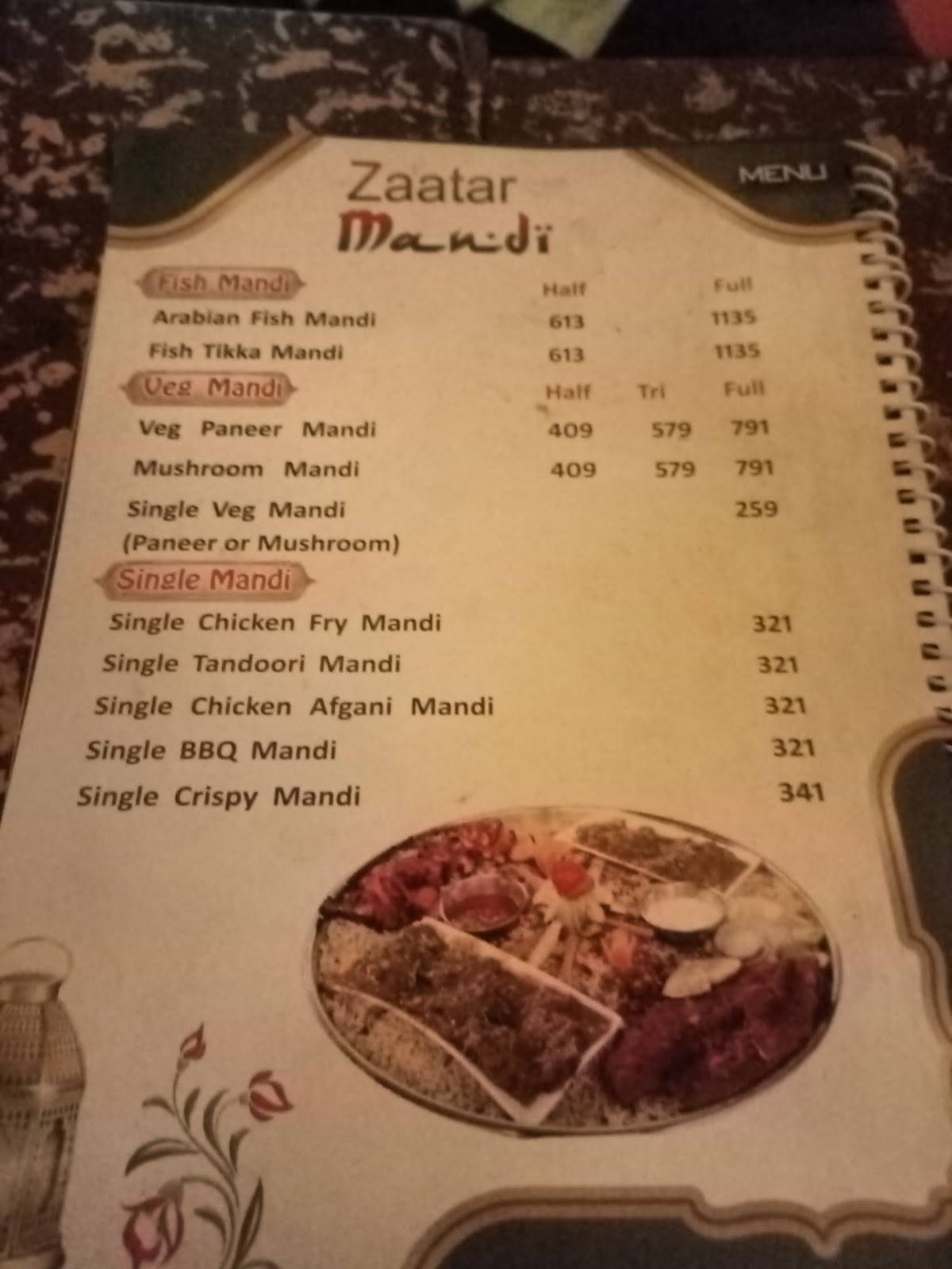 Zaatar Arabian Mandi Restaurant menu