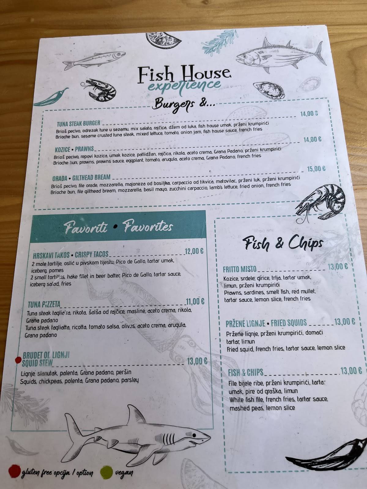 Menu di Fish House Zadar 