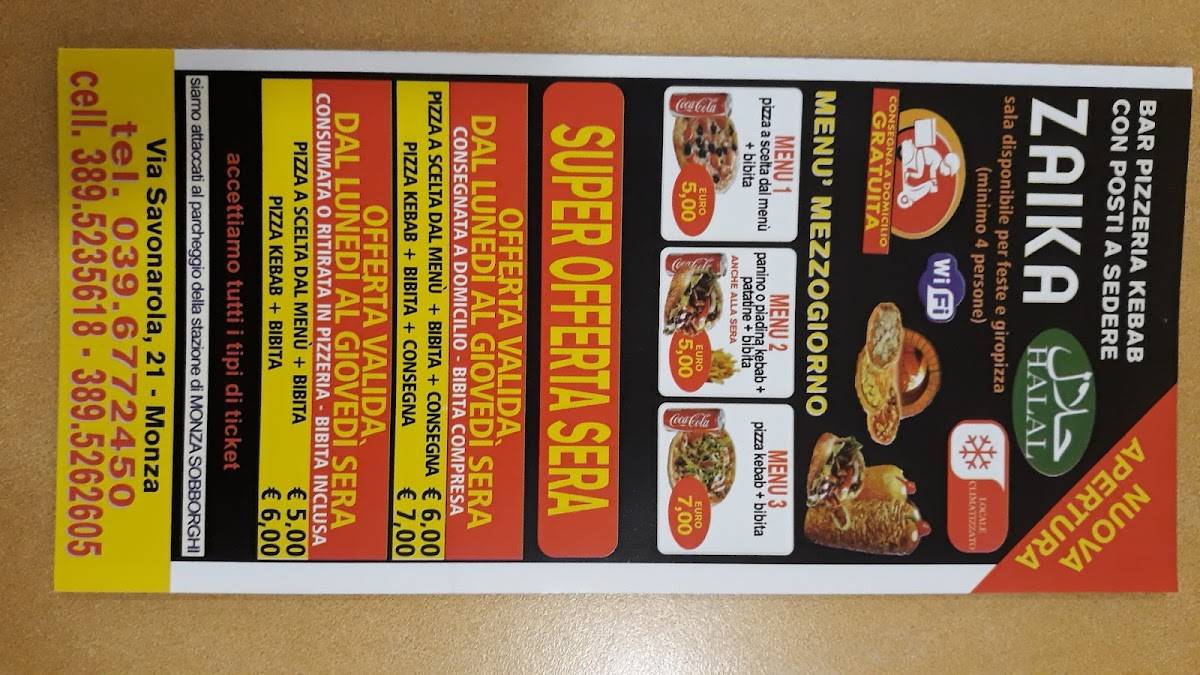 Menu di Zaika pizza & kebab & bar 