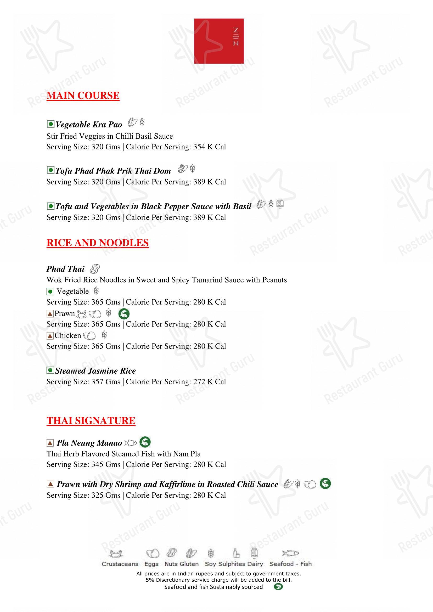 Menu for Zen in Bengaluru