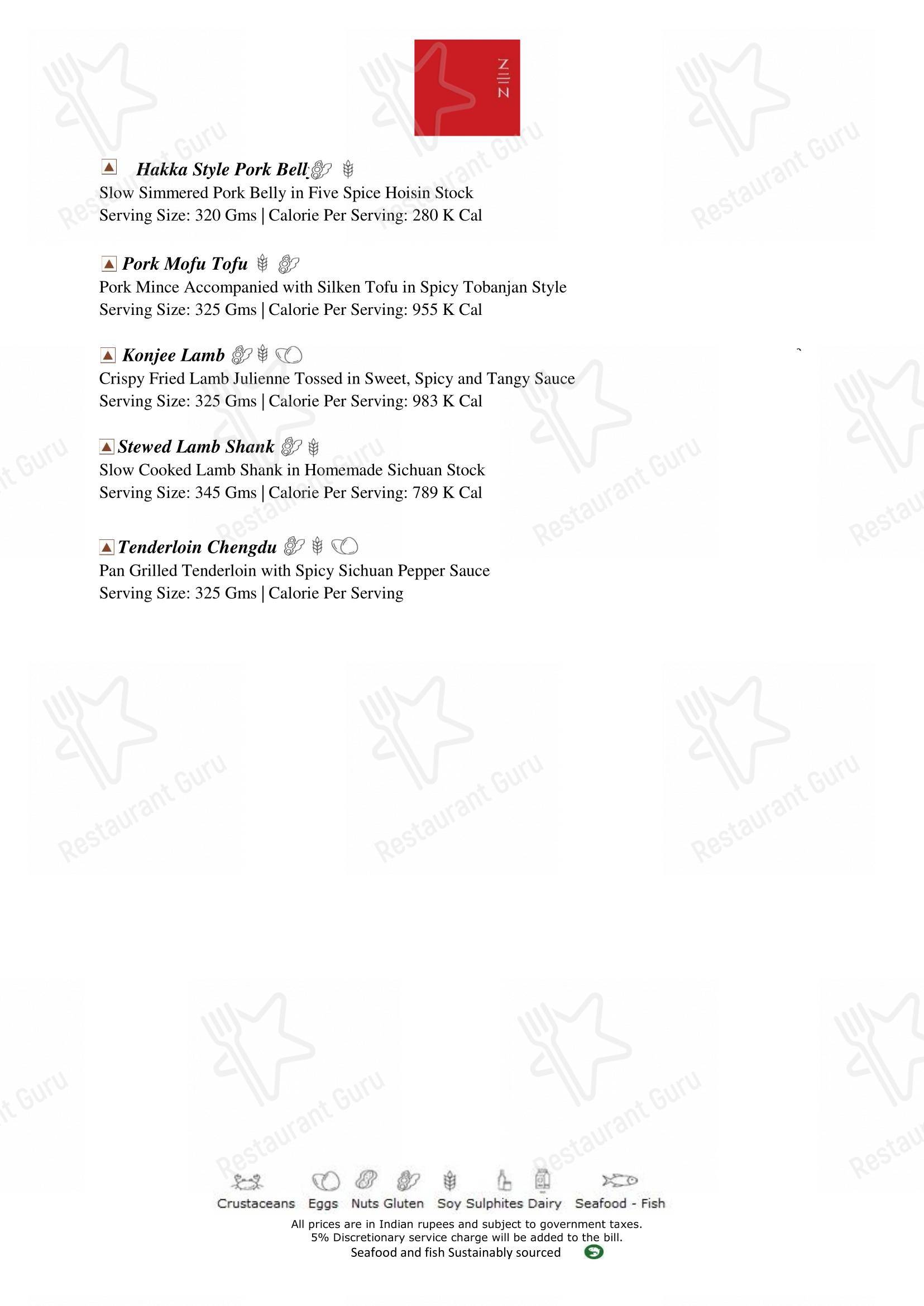 Zen in Bengaluru - Menu