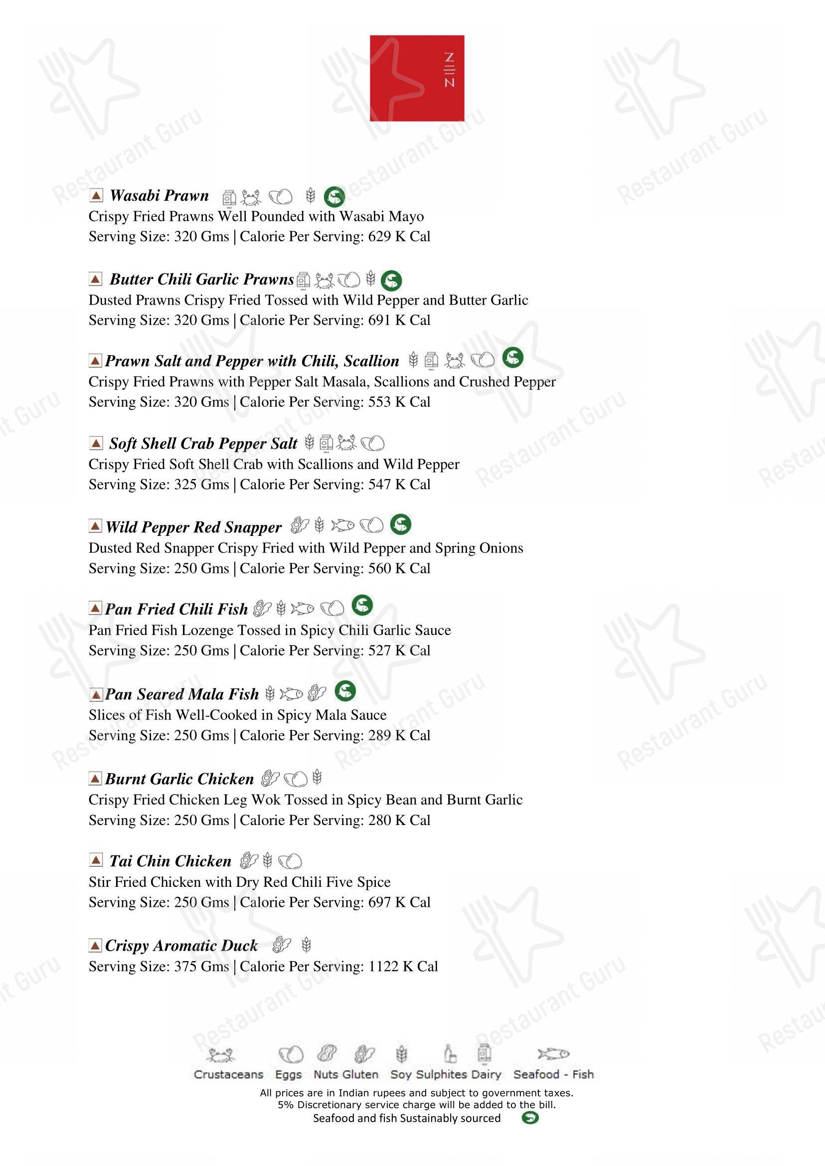 Zen in Bengaluru - Menu