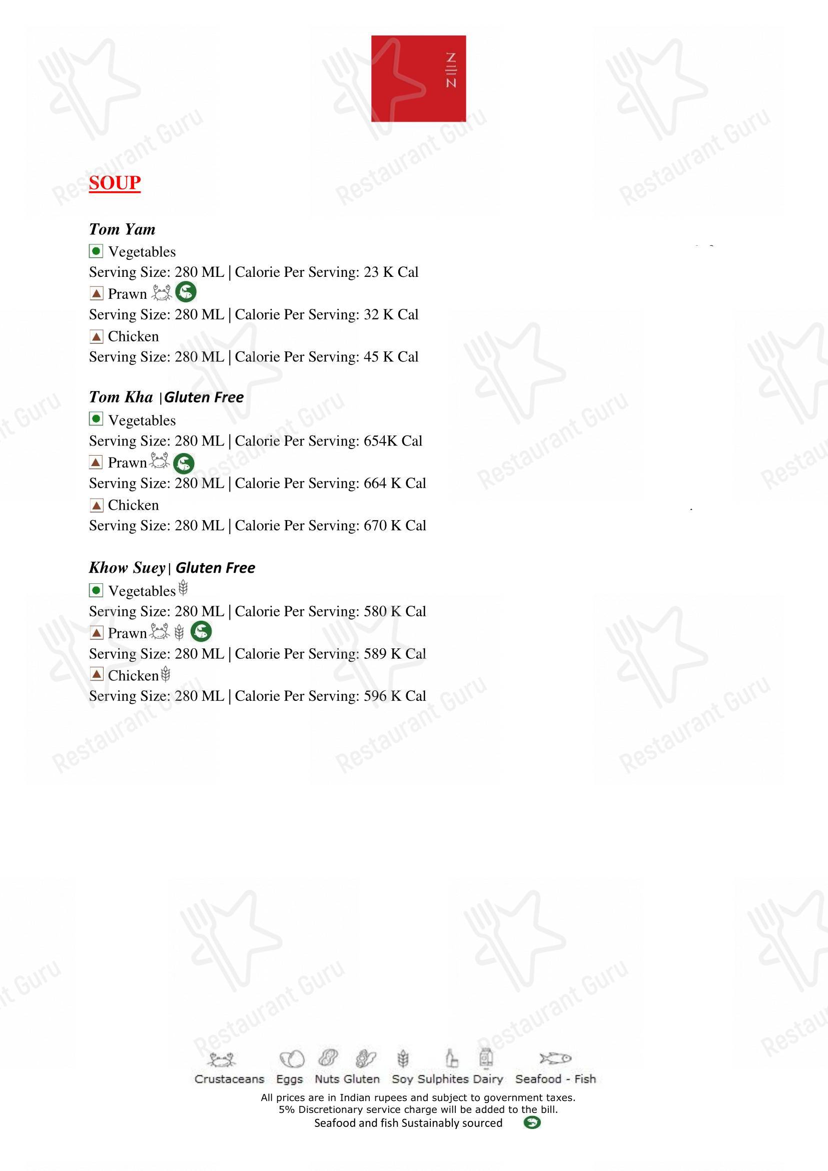 Menu for Zen in Bengaluru