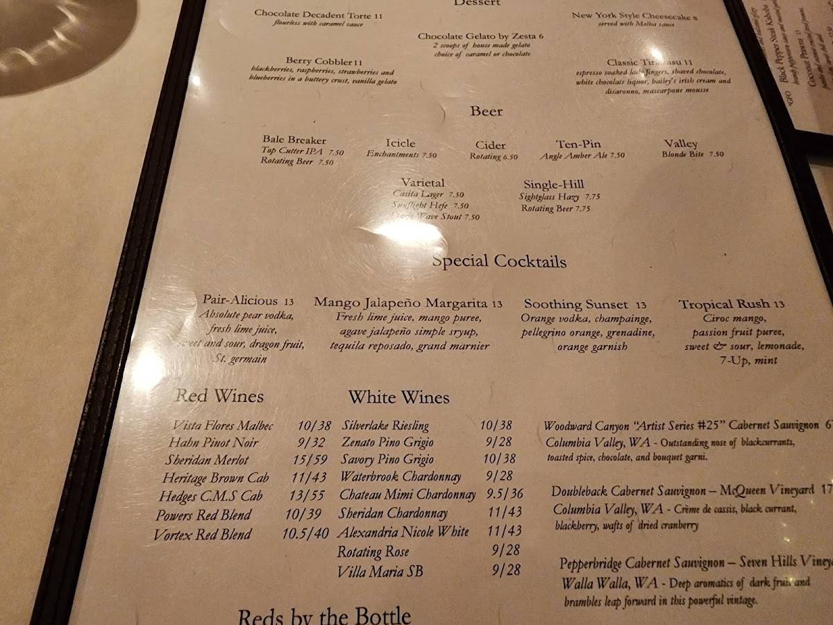 Menu at Zesta Cucina restaurant, Yakima