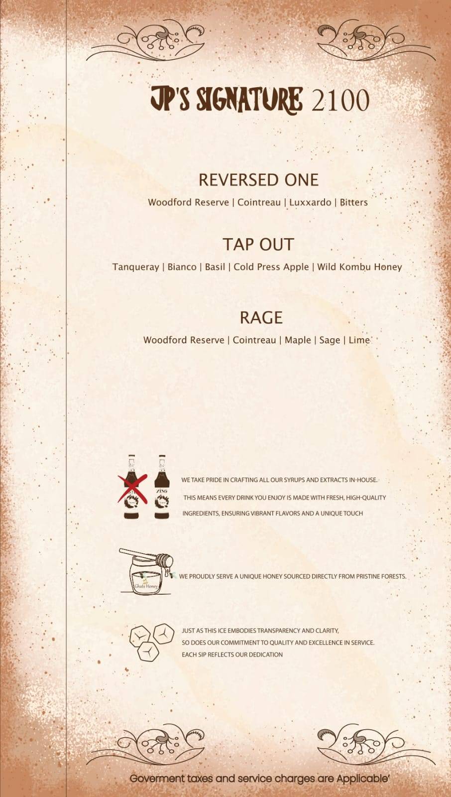 Zing rooftop menu