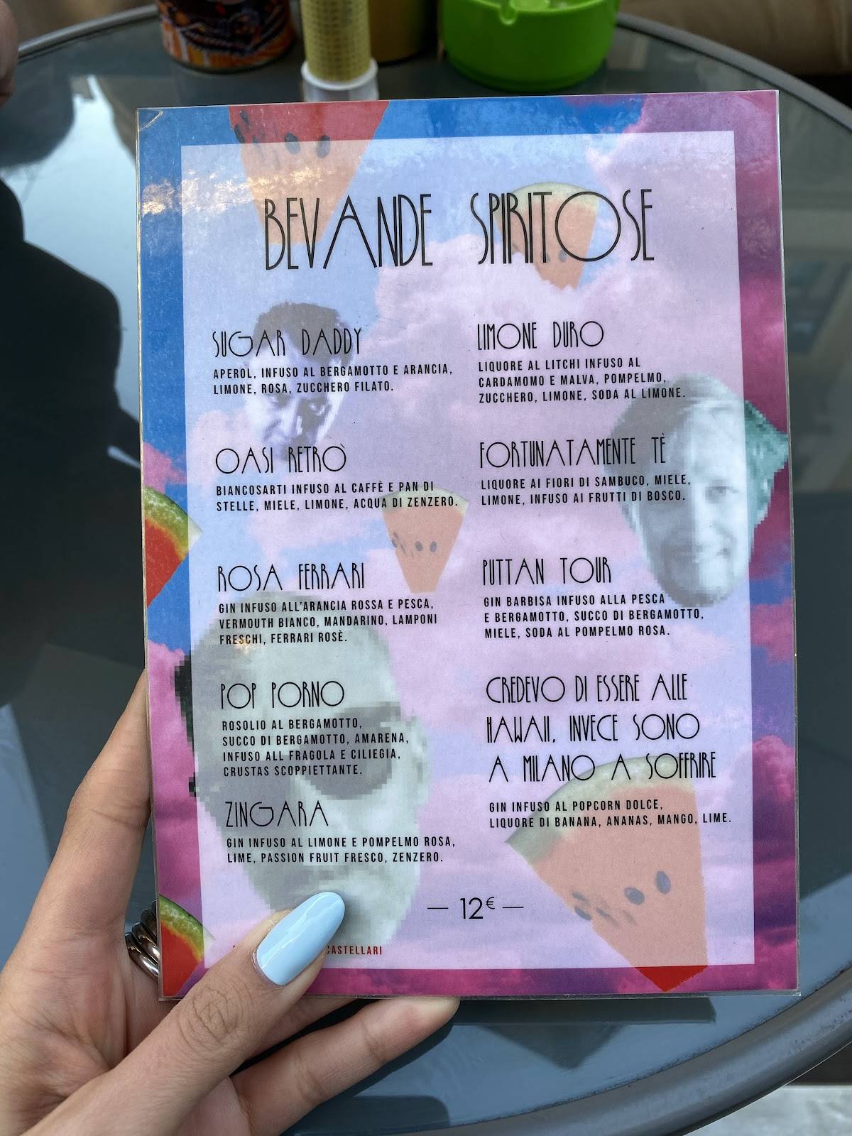 Menu di Zizania via Celestino Cocktail bar Milano 