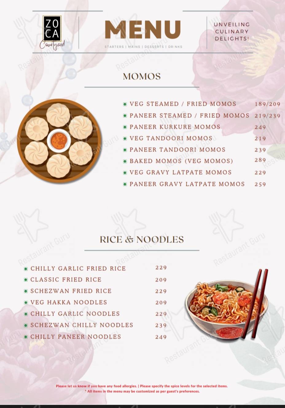 Zoca Courtyard Barmer menu