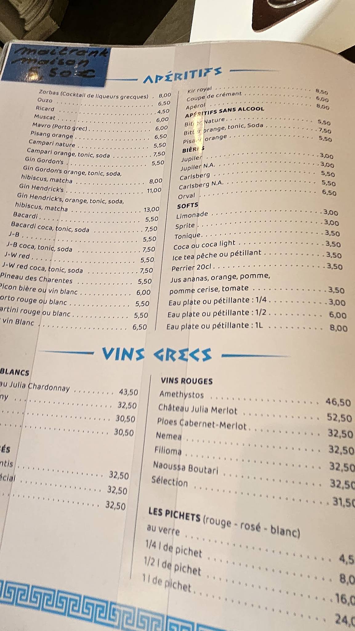 Menu de Zorbas