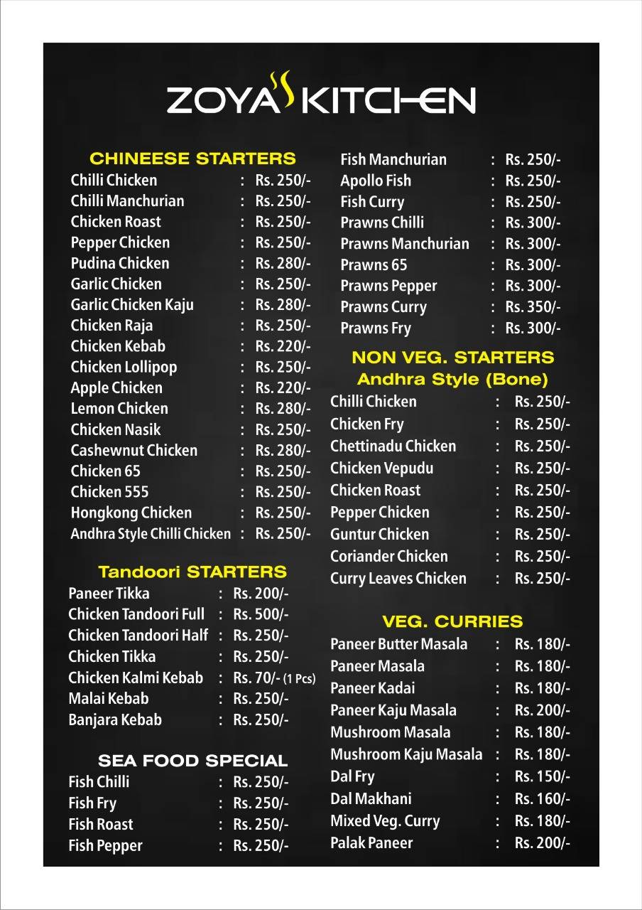 Zoyas Kitchen menu