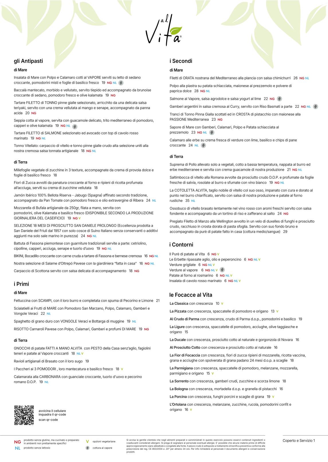 Menu di al VITA Restaurant & Cafè 