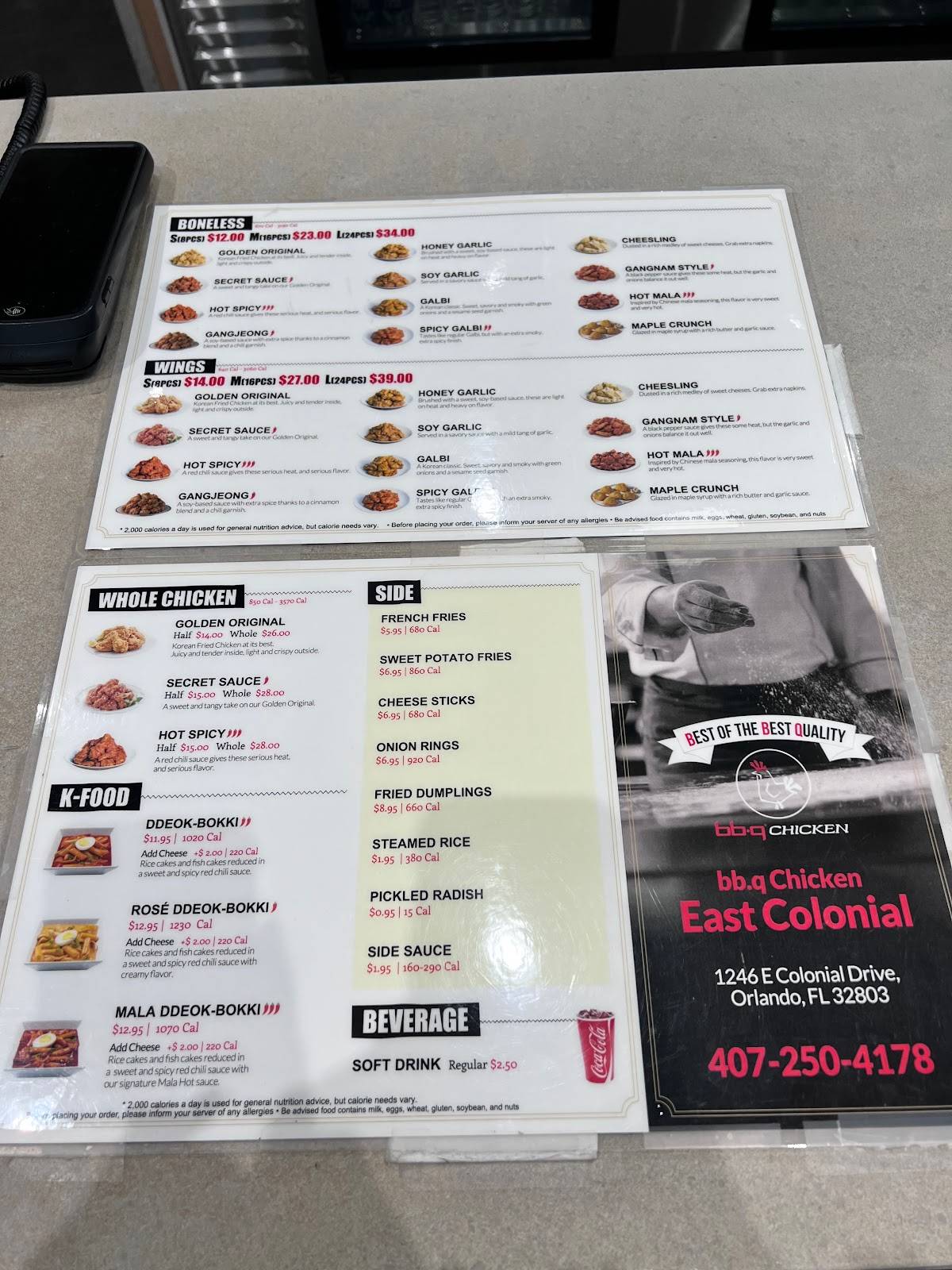Menu at bb.q Chicken East Colonial restaurant, Orlando