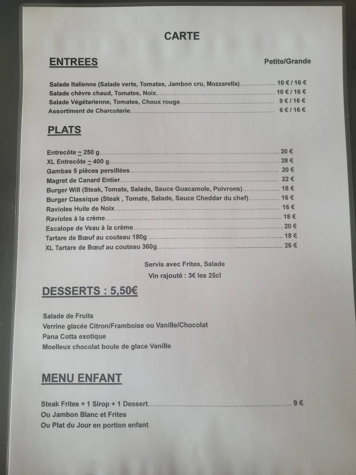 Menu de chez Fabienne