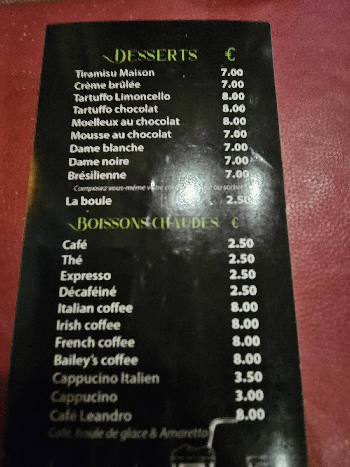 Menu de da leandro jemappes